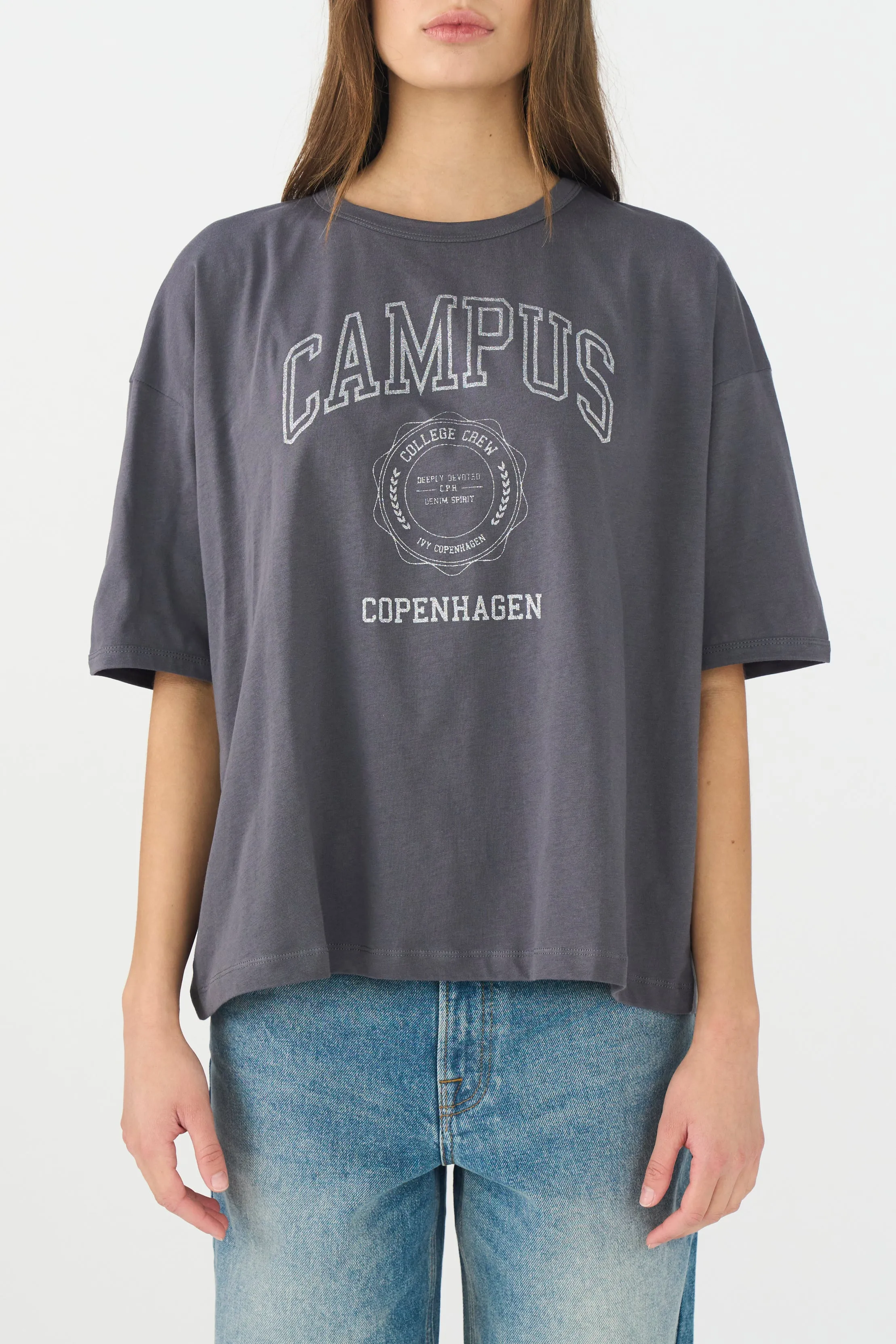 IVY-Campus Glitter Tee - Silver Grey