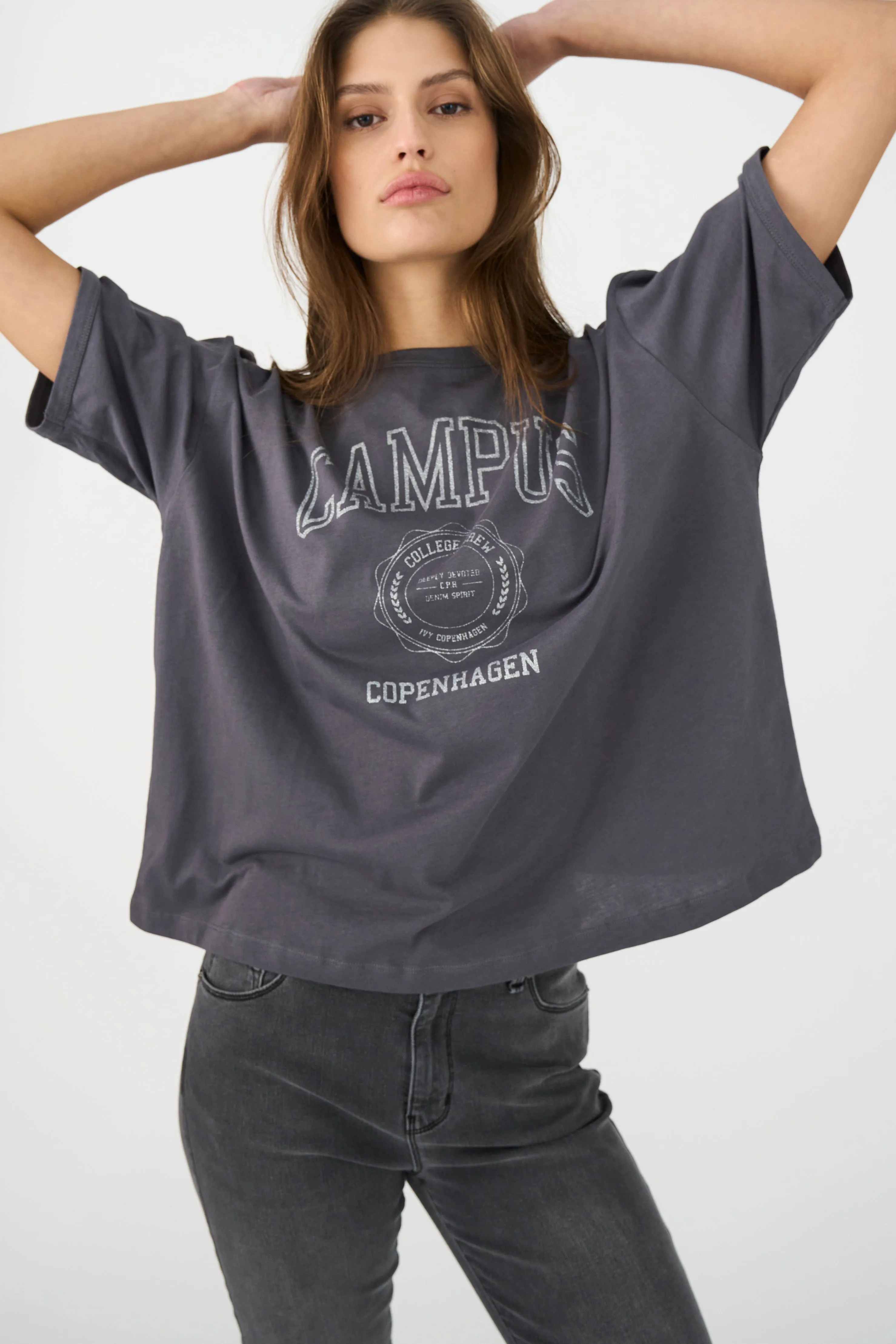 IVY-Campus Glitter Tee - Silver Grey