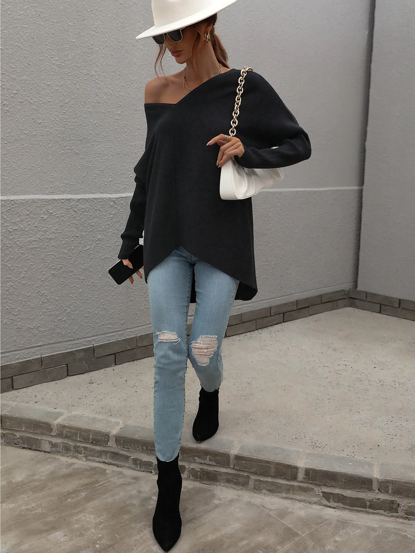 Joanna V-Neck Solid Color Women Sweater
