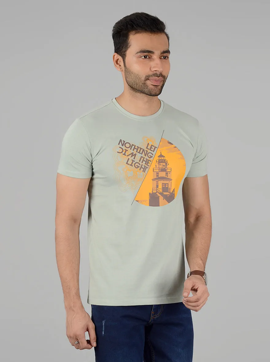 Light Green Printed Slim Fit T-Shirt | Greenfibre