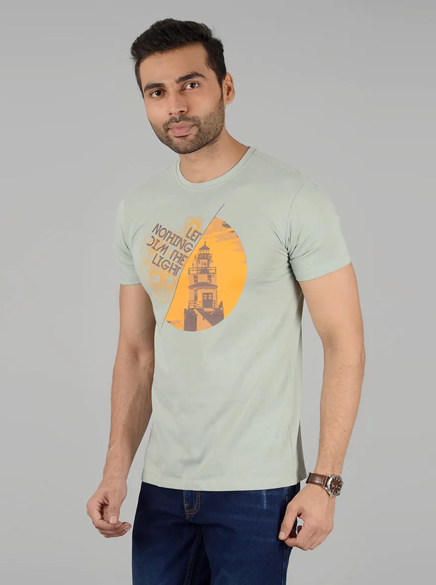 Light Green Printed Slim Fit T-Shirt | Greenfibre