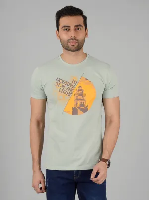 Light Green Printed Slim Fit T-Shirt | Greenfibre