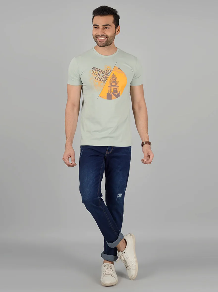 Light Green Printed Slim Fit T-Shirt | Greenfibre