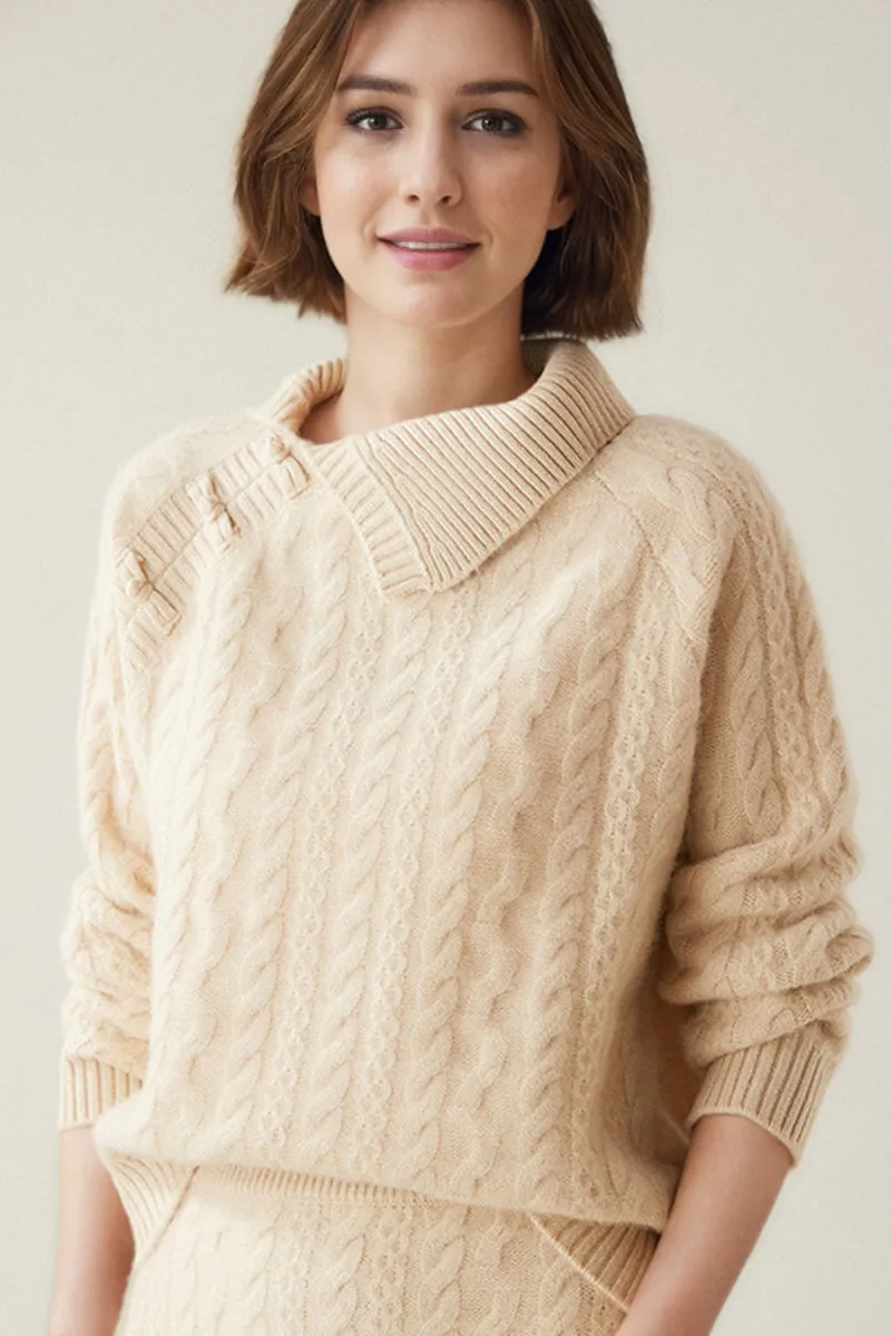 Luxe 100 Cashmere Pullover Sweater with Asymmetrical Collar