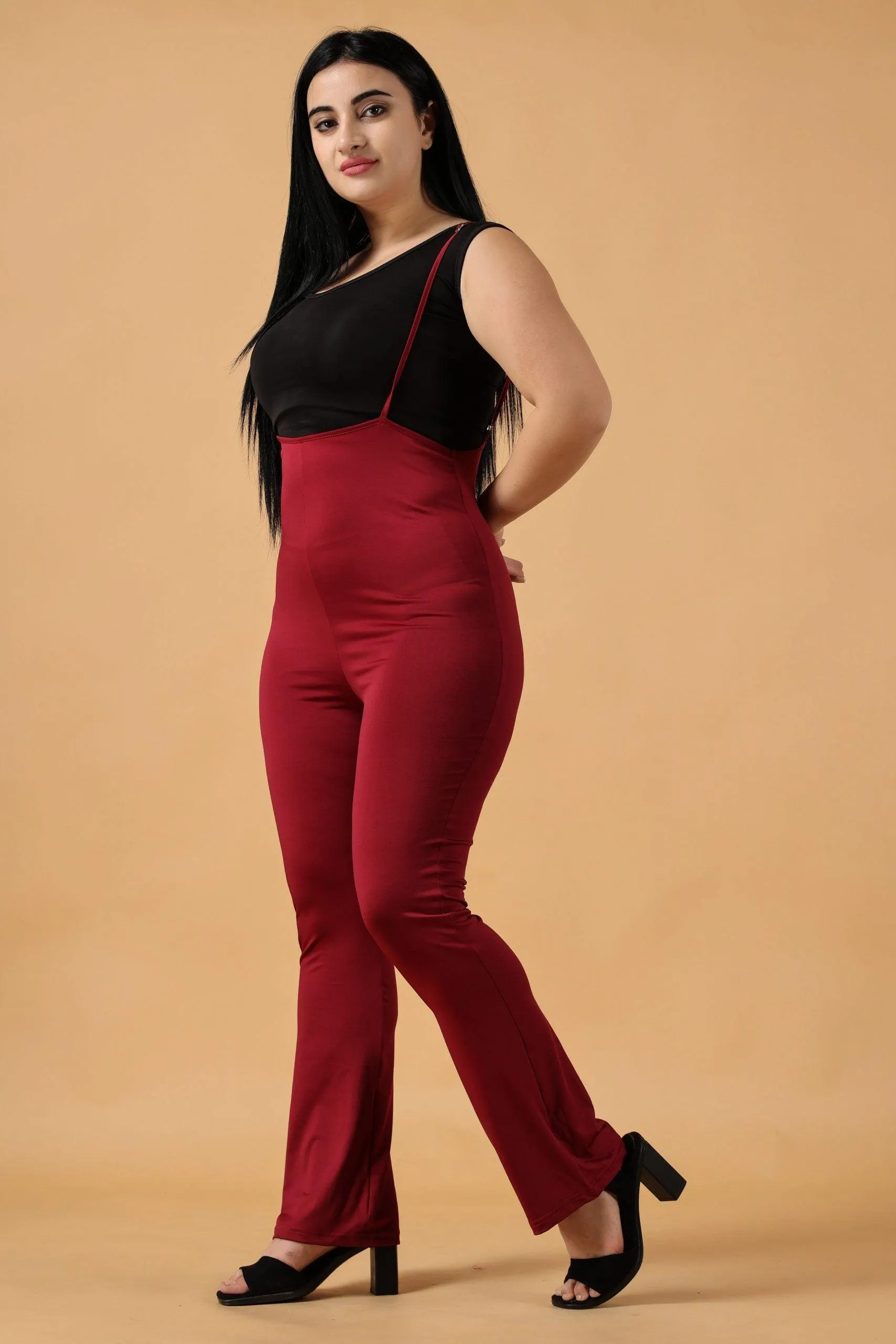 Maroon Dungaree Style Jumpsuit