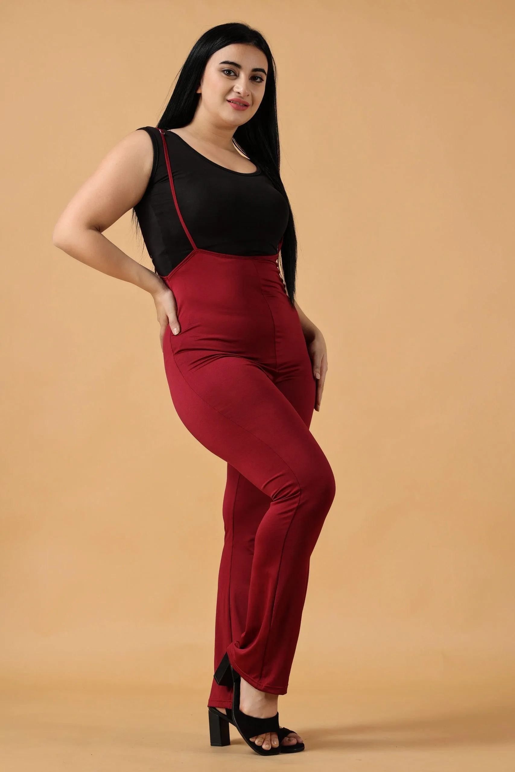 Maroon Dungaree Style Jumpsuit