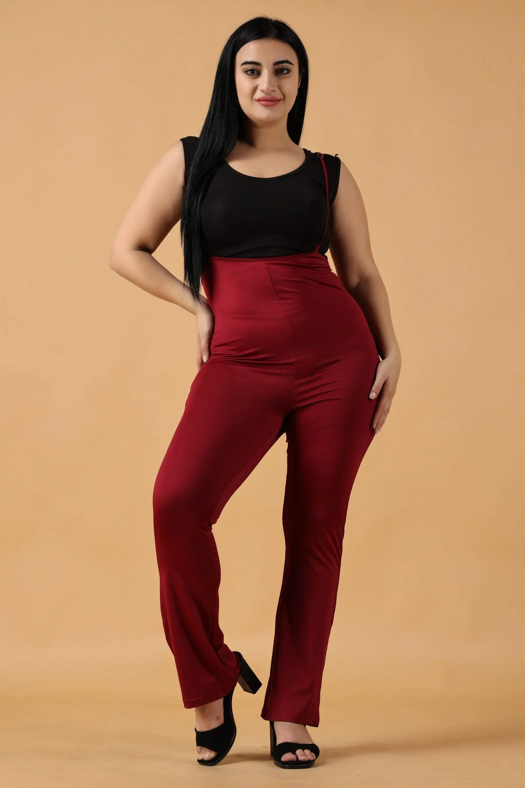 Maroon Dungaree Style Jumpsuit
