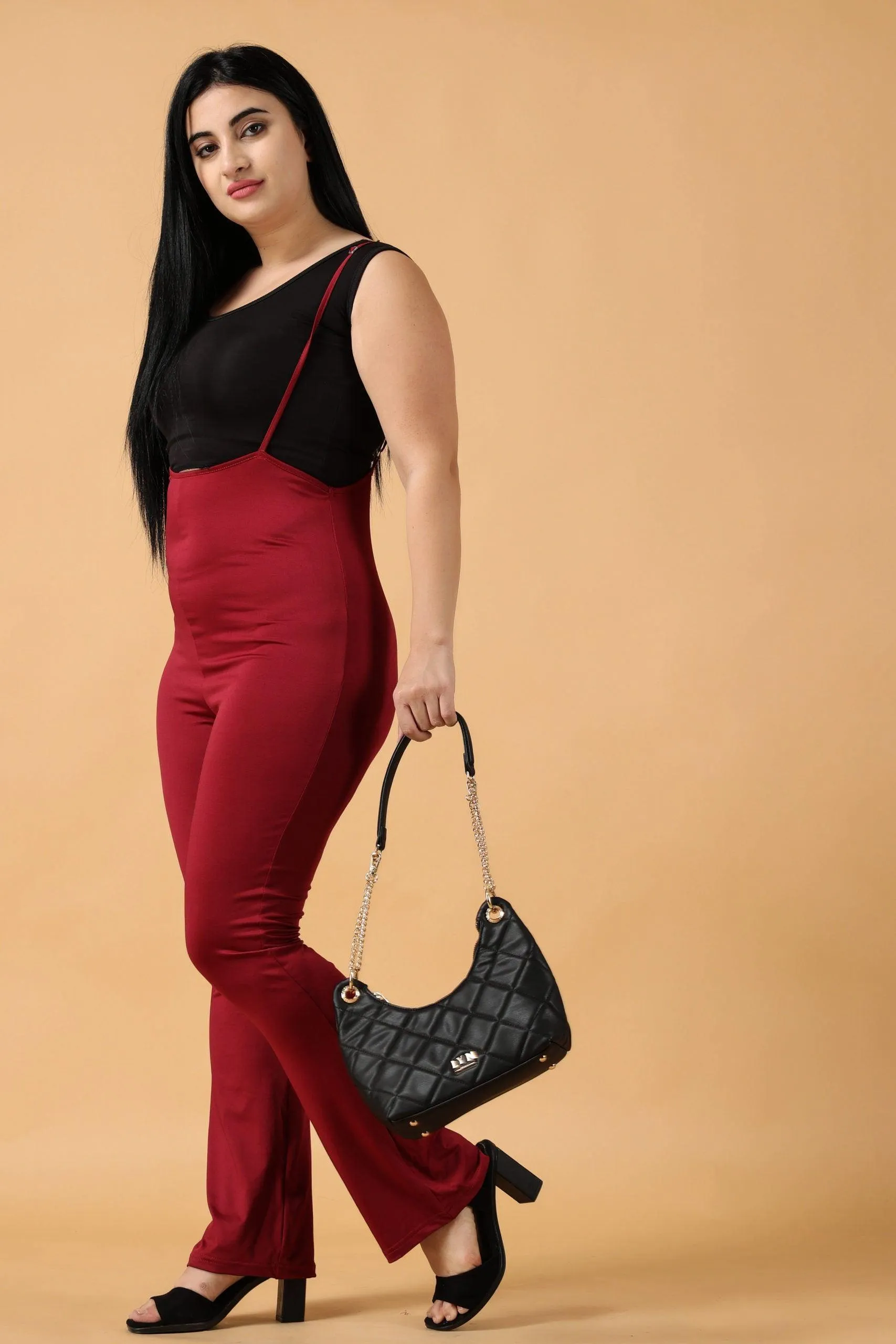 Maroon Dungaree Style Jumpsuit