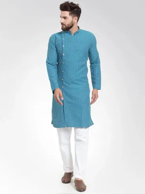Men Green Self Design Kurta With Pajama