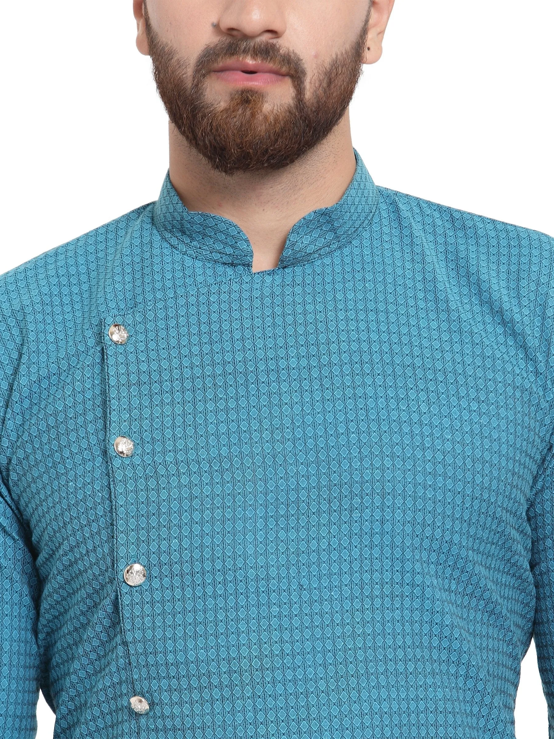 Men Green Self Design Kurta With Pajama