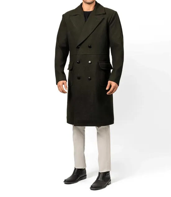 Modern Fit Double Breasted Military Green Trench Coat