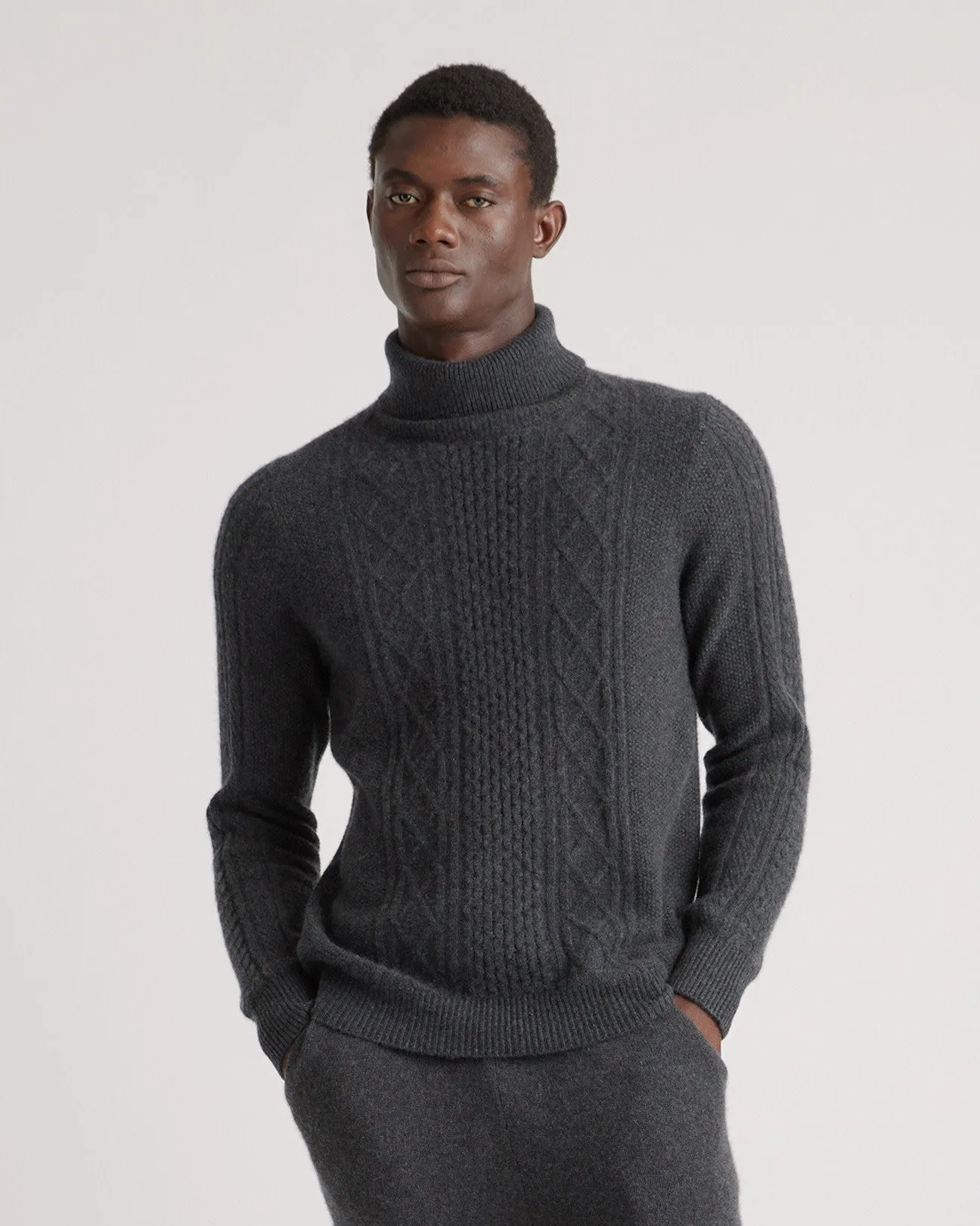 Mongolian Cashmere Cable Turtleneck Sweater