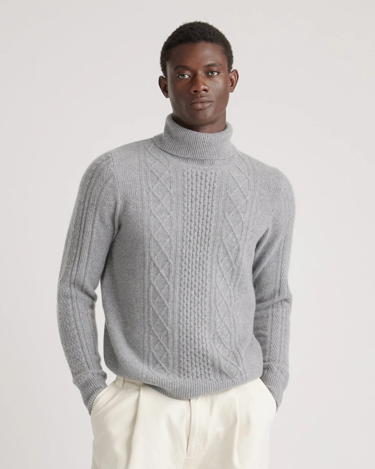 Mongolian Cashmere Cable Turtleneck Sweater