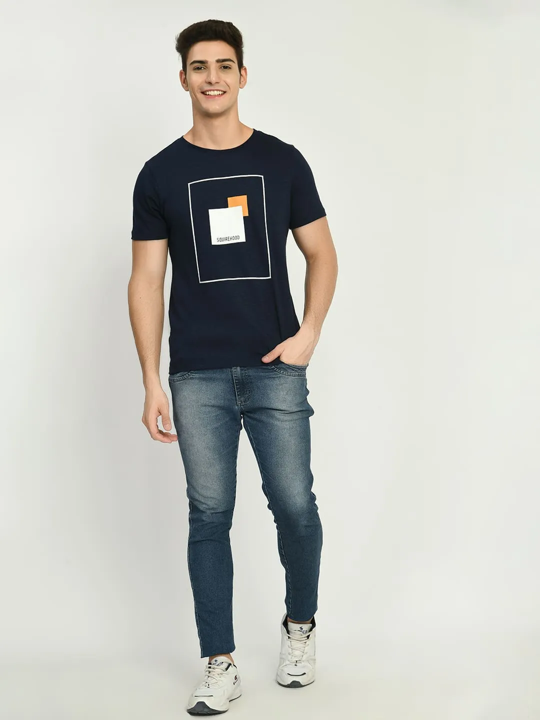 Navy Printed Knit T-Shirt