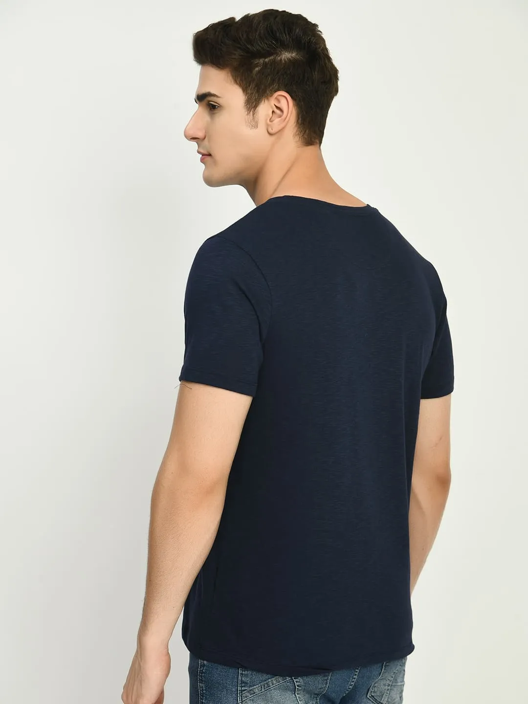 Navy Printed Knit T-Shirt