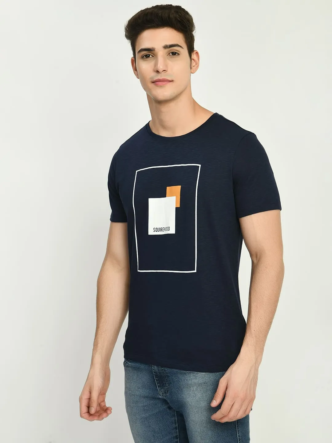 Navy Printed Knit T-Shirt