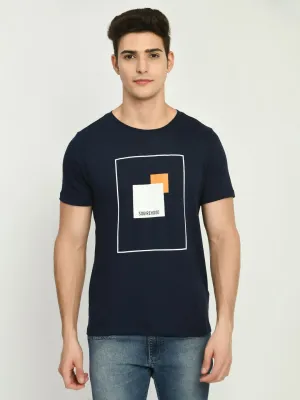 Navy Printed Knit T-Shirt