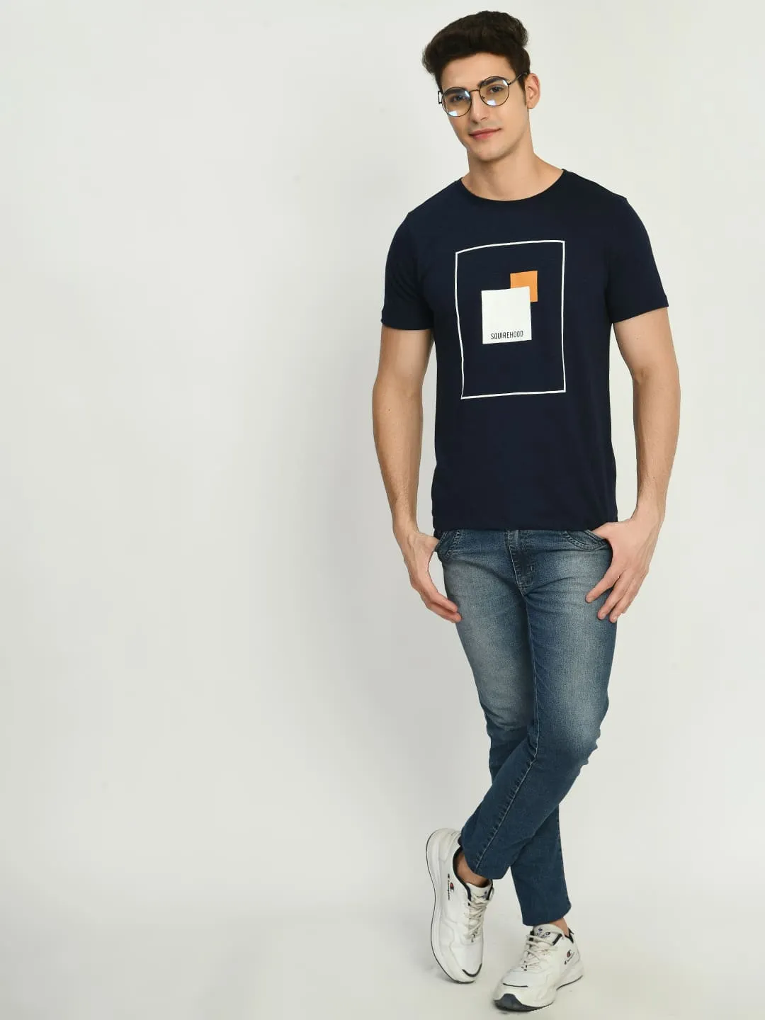 Navy Printed Knit T-Shirt