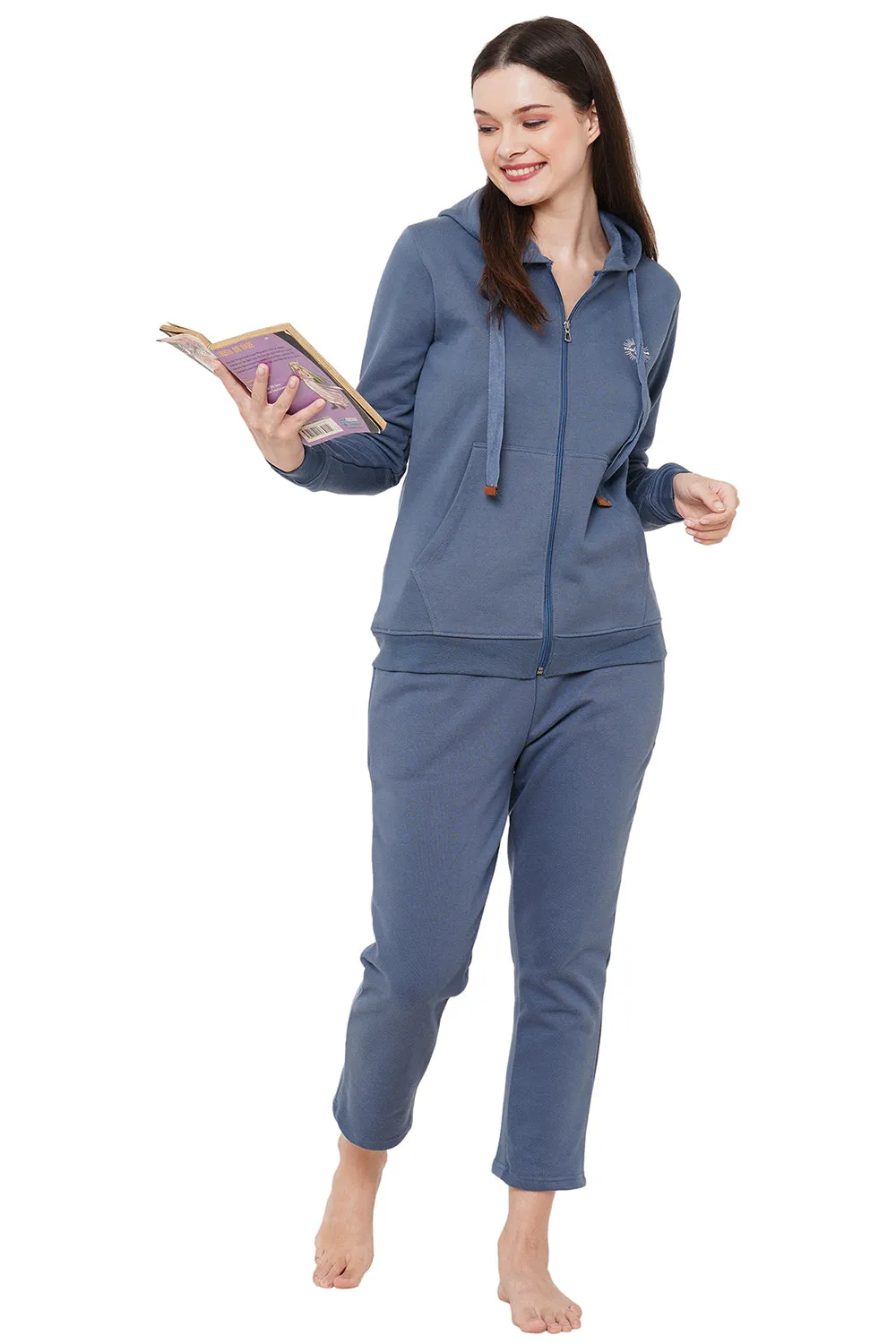 Organic Cotton Hoodie and pajama set-ISL038_40-Greyish Blue-