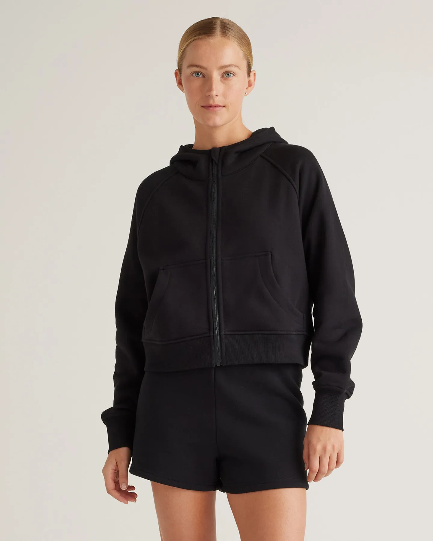 Organic Heavyweight Fleece Cropped Full Zip Hoodie