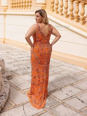 Primavera Couture 14053 Long Prom Dress Plus Size V Neck Sequin Fitted Formal Gown