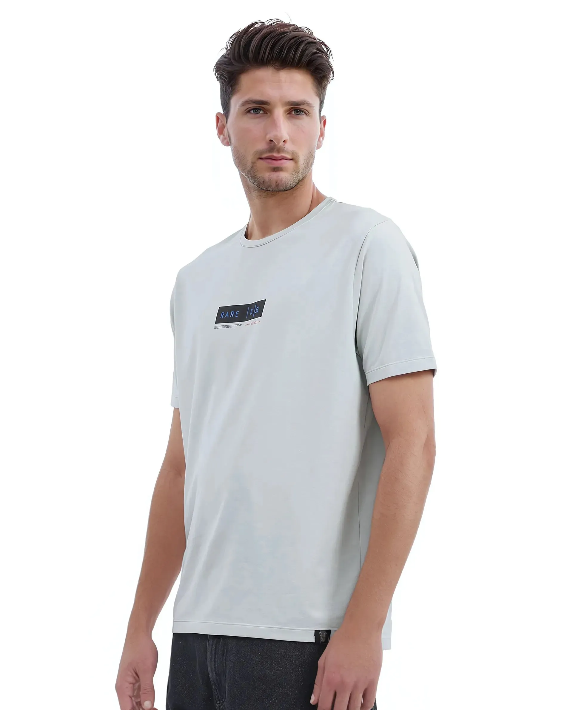 Rare Rabbit Men Rolt Dusky Green Cotton Blend Fabric Short Sleeve Crew Neck Hd Print T-Shirt