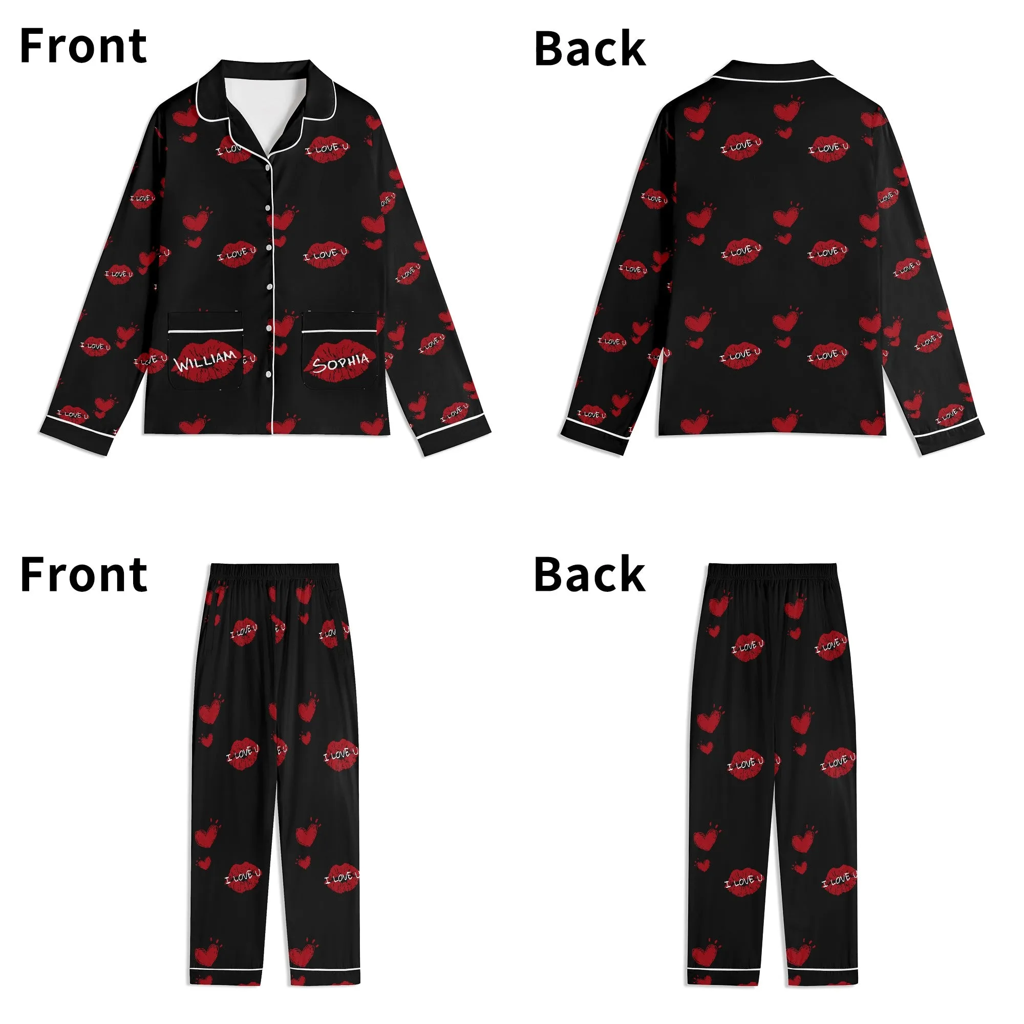 Red Kiss Long Sleeve Pajama Set