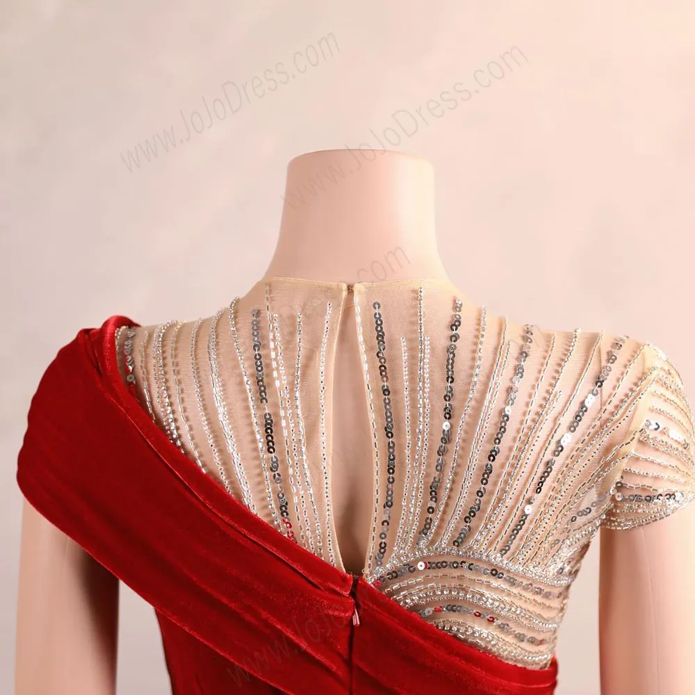 Red Velvet Maxi Fitted Formal Prom Evening Dress EN5809