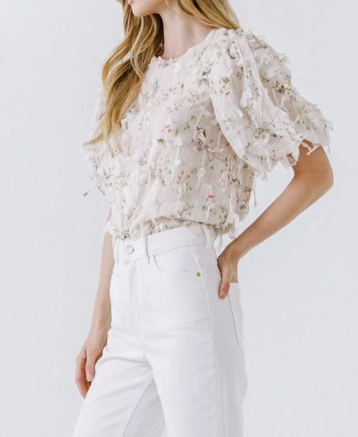 Ruth Floral Textured Ivory Blouse