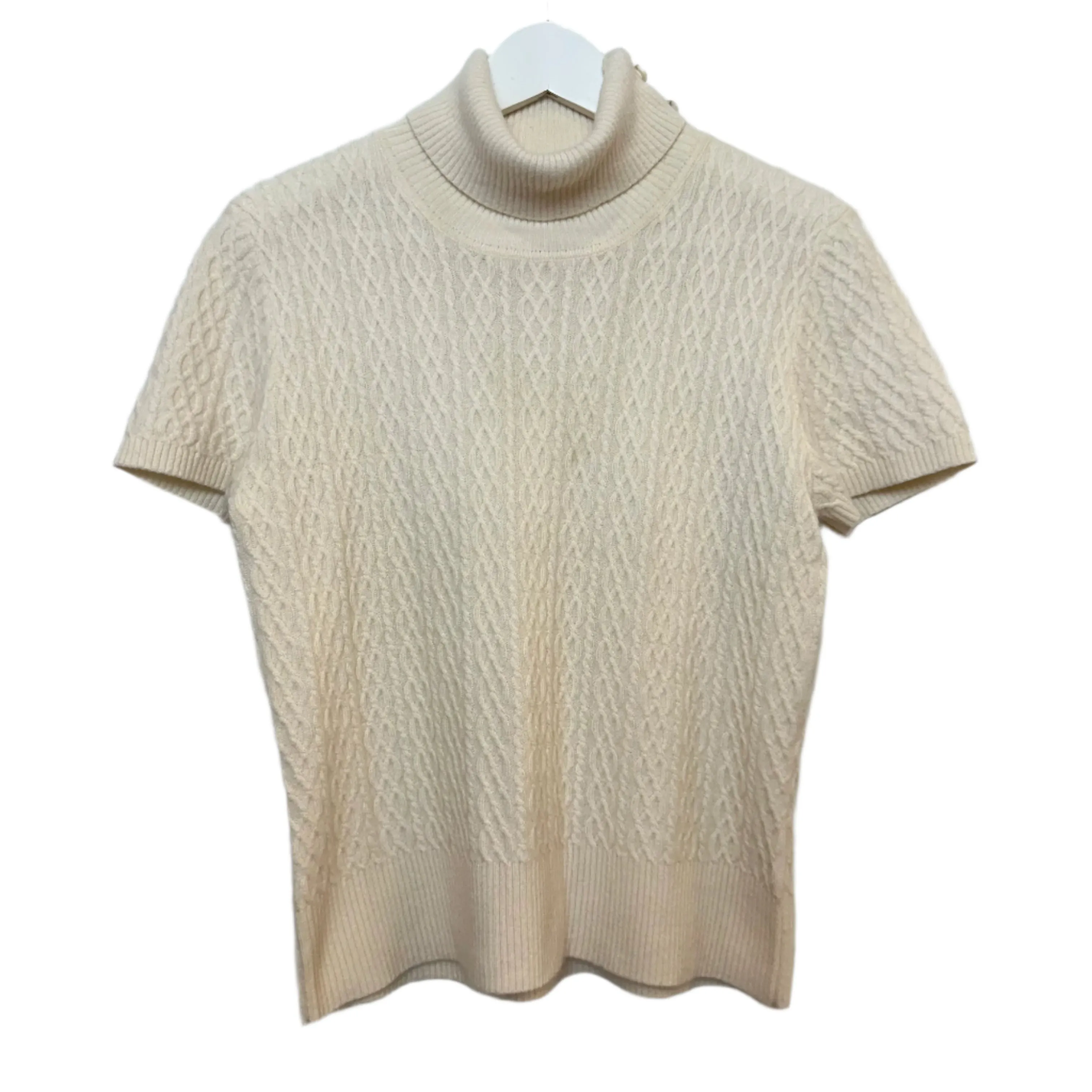 St. John Sport Cashmere Turtleneck Sweater Short Sleeve Cream Small
