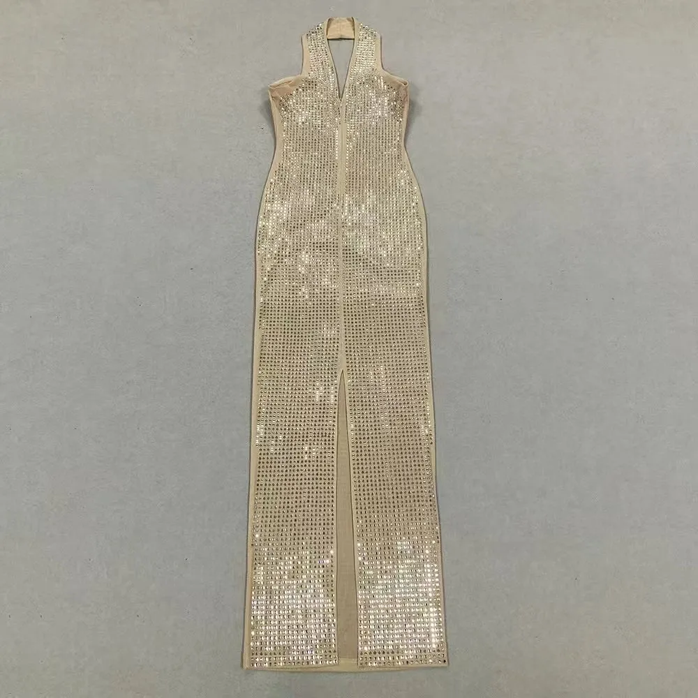 Trend4us Dazzling Rhinestone Crystal Maxi Gown