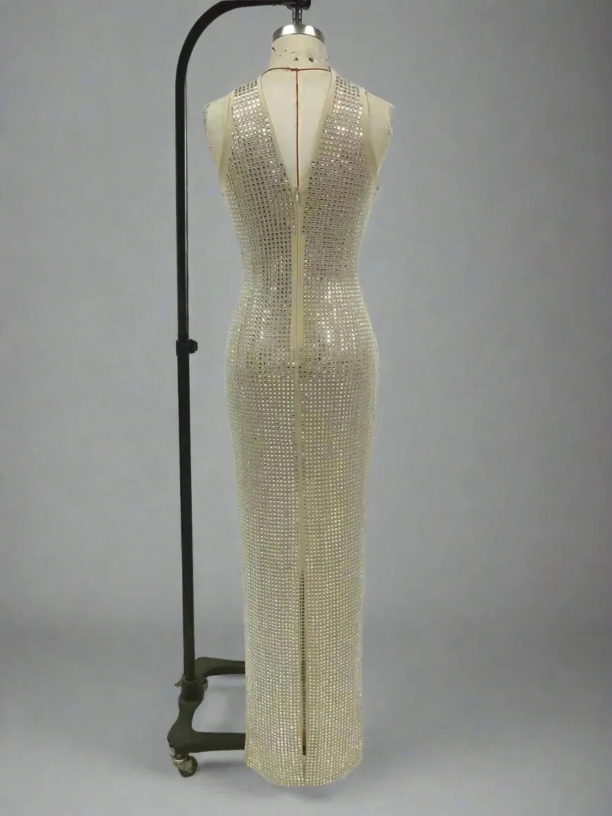 Trend4us Dazzling Rhinestone Crystal Maxi Gown