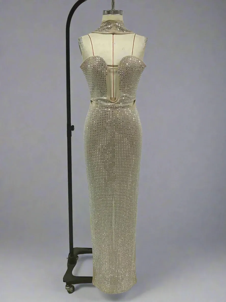 Trend4us Dazzling Rhinestone Crystal Maxi Gown