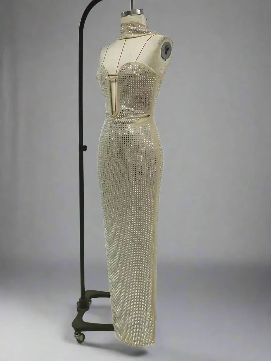 Trend4us Dazzling Rhinestone Crystal Maxi Gown