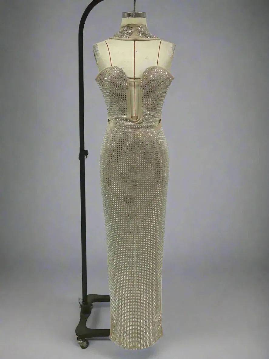 Trend4us Dazzling Rhinestone Crystal Maxi Gown