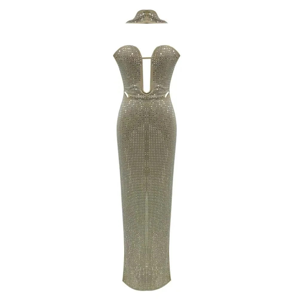 Trend4us Dazzling Rhinestone Crystal Maxi Gown