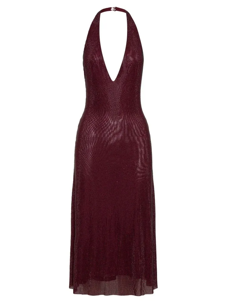 Trend4us Glamorous Halter Diamonds Backless Evening Gown