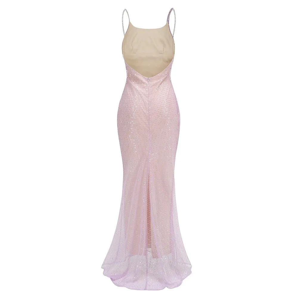 Trend4us Women’s Glamorous Sequin Draped Backless Evening Gown