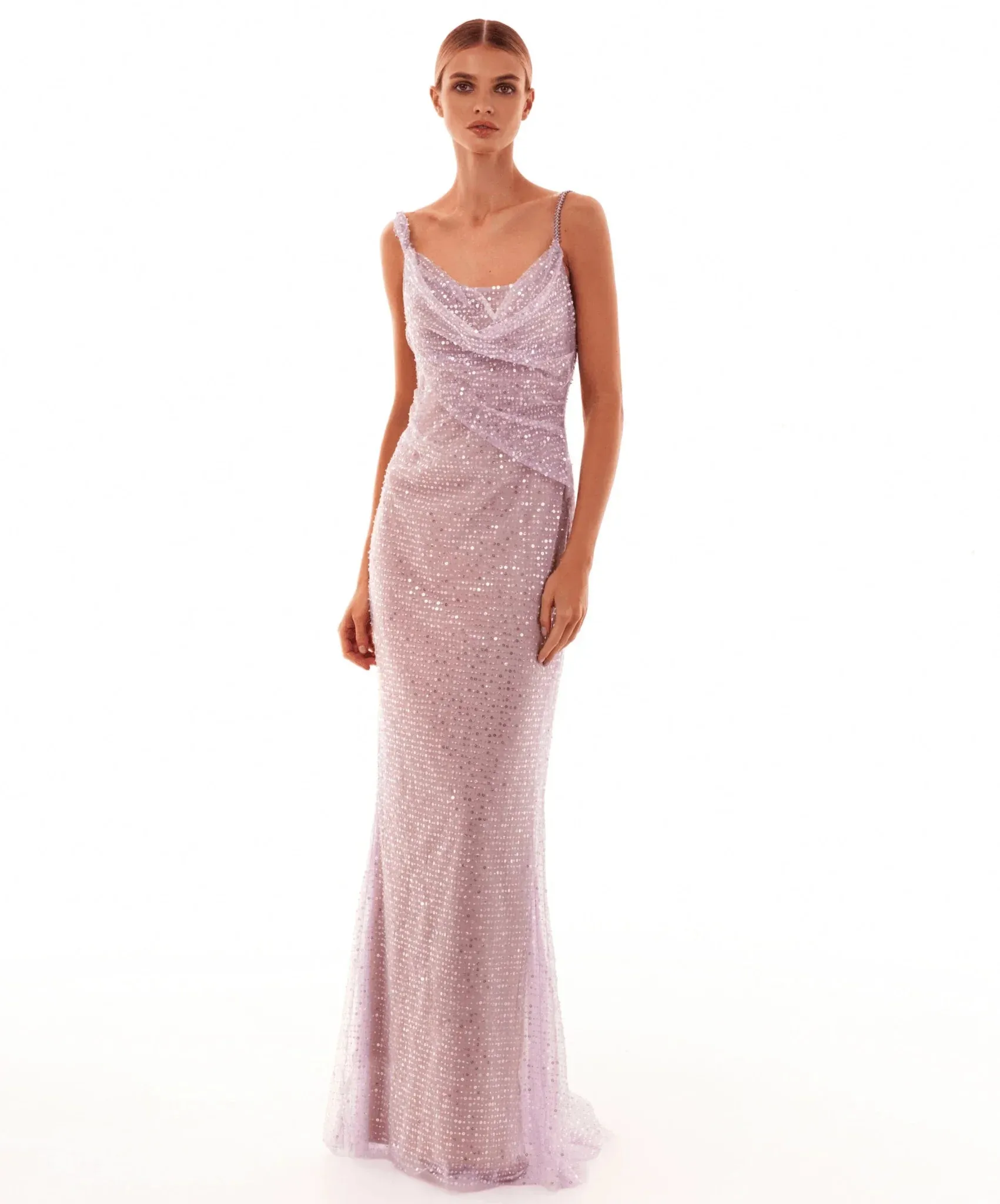 Trend4us Women’s Glamorous Sequin Draped Backless Evening Gown