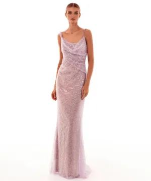 Trend4us Women’s Glamorous Sequin Draped Backless Evening Gown