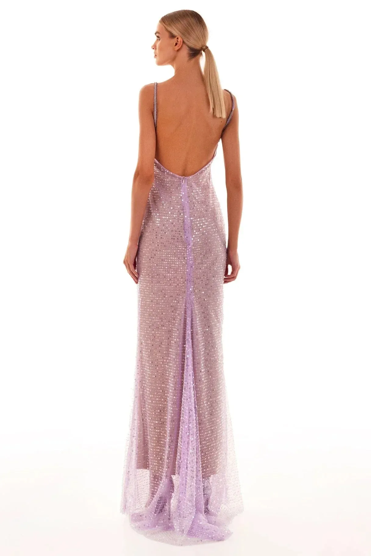 Trend4us Women’s Glamorous Sequin Draped Backless Evening Gown