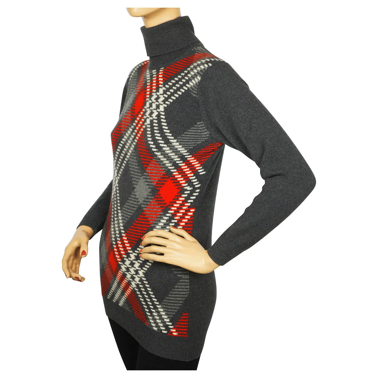 Vintage 1970s Ballantyne Scottish Cashmere Sweater Argyle Pullover Turtleneck M