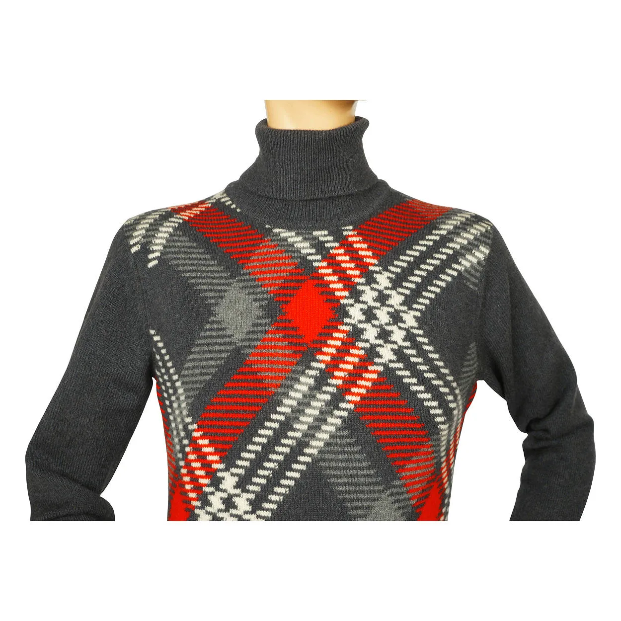 Vintage 1970s Ballantyne Scottish Cashmere Sweater Argyle Pullover Turtleneck M