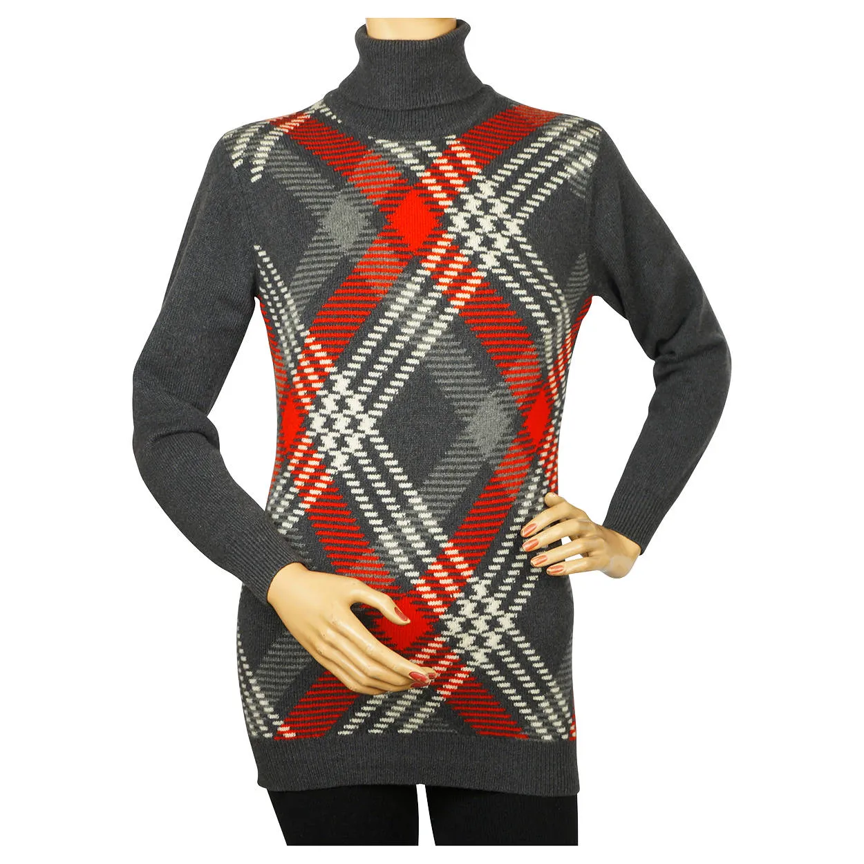 Vintage 1970s Ballantyne Scottish Cashmere Sweater Argyle Pullover Turtleneck M