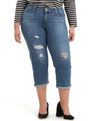 Women's PlusSize Boyfriend Ripped Jeans,Blue
